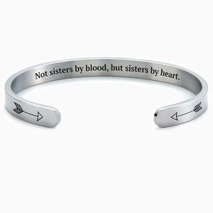 Mint & Lilly Silver Bangle Engraved “Not Sisters By Heart, But Sisters By Blood”